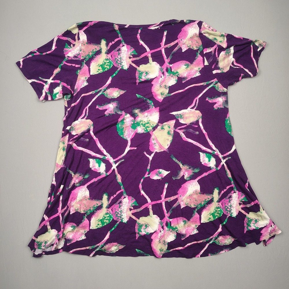 LuLaRoe Tunic Top Women 2XL Purple Floral Leaf Print Rayon Spandex Stretch - Picture 2 of 7